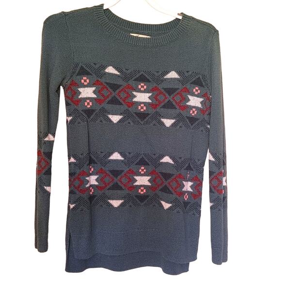 Hollister Size Small S Geometric Triangle Abstract Green Sweater Winter - Picture 1 of 9